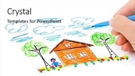  Presentation with abstract art - Theme with excited family swapping christmas presents on the couch background and a coral colored foreground