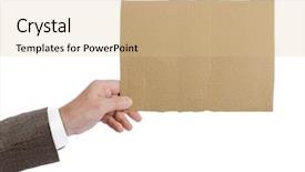  Presentation with cardboard - Beautiful presentation theme featuring cartoons frame - hand with cardboard isolated backdrop and a lemonade colored foreground