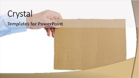  Presentation with cardboard - PPT layouts having cartoons frame - hand with cardboard isolated background and a light gray colored foreground