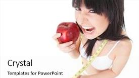 Presentation with tape measure - Slides enhanced with cartoons nutrition fruits - fun woman with red apple background and a white colored foreground