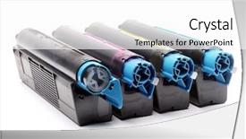  Presentation with magenta - Amazing PPT theme having cartouche - four used laser printer toner backdrop and a white colored foreground