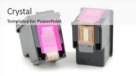  Presentation with close up of printer ink - Slide deck consisting of cartouche - inkjet printer cartridges isolated background and a white colored foreground