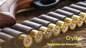  Presentation with pump - Presentation consisting of cartouche - pump action shotgun 12 caliber background and a tawny brown colored foreground