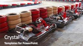  Presentation with racing - Beautiful slides featuring kart racing - row of carts ready backdrop and a tawny brown colored foreground