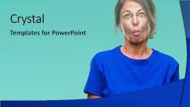  Presentation with comic face - Beautiful PPT layouts featuring cartun - middle age senior hispanic woman backdrop and a seafoam green colored foreground