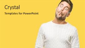  Presentation with winter - PPT theme featuring cartun - young handsome man wearing winter background and a  colored foreground