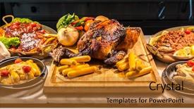  Presentation with meat - Beautiful presentation featuring carved - carving meat station in buffet backdrop and a gold colored foreground