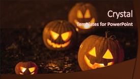  Presentation with autumn leaves - Cool new PPT theme with carved - halloween jack-o-lantern pumpkins on ground backdrop and a wine colored foreground