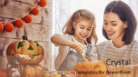  Presentation with happy halloween card - Audience pleasing presentation design consisting of carved - happy halloween a mother backdrop and a coral colored foreground