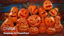  Presentation with scary devil nun for halloween - Cool new PPT layouts with chocolate chip muffins with coconut streusel on top backdrop and a coral colored foreground