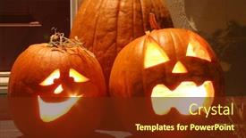  Presentation with faces - Cool new slides with carved-faces-of-pumpkins-glowing backdrop and a tawny brown colored foreground