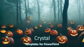  Presentation with foggy forest - Presentation theme consisting of carved-halloween-pumpkins-glowing background and a  colored foreground