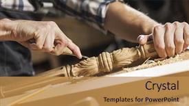  Presentation with carpenter - Beautiful PPT theme featuring carver - close up of carpenter's hands backdrop and a gold colored foreground
