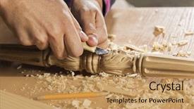  Presentation with carpenter - Presentation theme having carver - close up of carpenter's hands background and a coral colored foreground