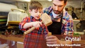  Presentation with chisel - Slide deck enhanced with carver - family carpentry woodwork and people background and a tawny brown colored foreground