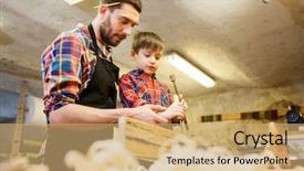  Presentation with chisel - Slide deck consisting of carver - family carpentry woodwork and people background and a coral colored foreground