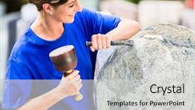  Presentation with boulder - Theme enhanced with carver - female stonemason working on boulder background and a light gray colored foreground