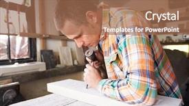  Presentation with studio - Colorful presentation design enhanced with carver - stone mason at work backdrop and a coral colored foreground