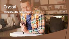  Presentation with stone - Amazing presentation design having carver - stone mason at work backdrop and a coral colored foreground