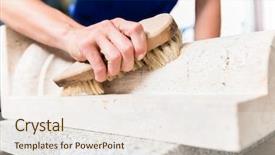  Presentation with dust - Presentation theme consisting of carver - stonemason brushing stone dust off background and a  colored foreground