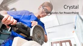  Presentation with marble tile texture stone wall - Colorful slide set enhanced with carver - stonemason cutting marble stone backdrop and a soft green colored foreground