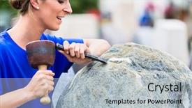  Presentation with boulder - Beautiful PPT theme featuring carver - stonemason working on boulder backdrop and a light gray colored foreground