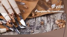  Presentation with wood tools - Slide deck with carver - wood carving tools background and a tawny brown colored foreground