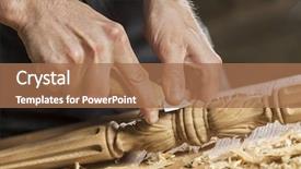  Presentation with carpenter - PPT layouts with wood carving - close up of carpenter's hands background and a coral colored foreground