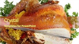  Presentation with thanksgiving - Colorful PPT theme enhanced with carving a roast turkey backdrop and a red colored foreground