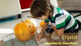  Presentation with spooky - Cool new PPT layouts with carving-a-spooky-face backdrop and a tawny brown colored foreground