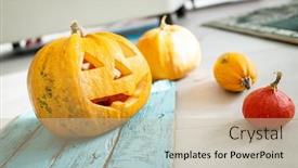  Presentation with spooky - Colorful presentation theme enhanced with carving-a-spooky-face backdrop and a soft green colored foreground