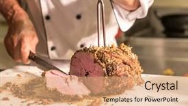  Presentation with wagyu - Slides with carving of wagyu beef roast background and a coral colored foreground