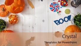  Presentation with halloween candy - Slide deck consisting of carving pumpkin candy paper bats background and a  colored foreground