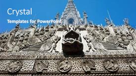  Presentation with golden palace - Colorful slide deck enhanced with carvings-of-buddhist-myths backdrop and a teal colored foreground