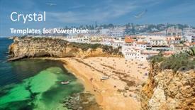  Presentation with beautiful houses - Presentation design enhanced with carvoeiro-fishing-village-with-beautiful background and a teal colored foreground