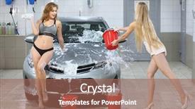  Presentation with car wash - Amazing presentation theme having carwash - two sexy girls cheerfully wash backdrop and a violet colored foreground