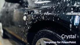  Presentation with car service - Presentation theme enhanced with carwash service car in foam background and a  colored foreground