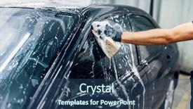  Presentation with worker - Audience pleasing presentation design consisting of carwash service worker soaps glasses backdrop and a ocean colored foreground