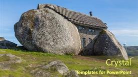  Presentation with mountain top - Presentation featuring casa-do-penedo-a-house background and a tawny brown colored foreground