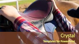  Presentation with ranch - Colorful presentation theme enhanced with casais - close-up of girl adjusting saddle backdrop and a tawny brown colored foreground