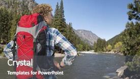  Presentation with backpack - Amazing PPT theme having cascade mountain range washington state backdrop and a gray colored foreground