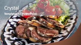  Presentation with horse food - Beautiful presentation theme featuring case - horse rib meat sausage-like kazy backdrop and a gray colored foreground