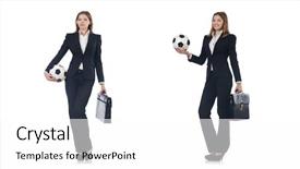  Presentation with ball bearing on a white - Audience pleasing slide set consisting of case competition - businesslady with ball on white backdrop and a white colored foreground