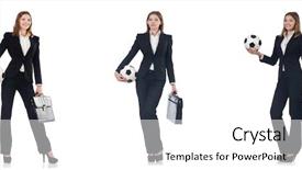  Presentation with ball bearing on a white - Audience pleasing slide deck consisting of case competition - businesslady with ball on white backdrop and a white colored foreground