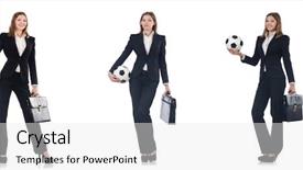  Presentation with competition - Audience pleasing slide deck consisting of case competition - businesslady with ball on white backdrop and a white colored foreground