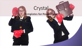  Presentation with boxer - Colorful slide deck enhanced with case competition - funny female employee boxer isolated backdrop and a coral colored foreground