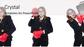  Presentation with fight two boxer boxing - Cool new theme with case competition - funny female employee boxer isolated backdrop and a light gray colored foreground