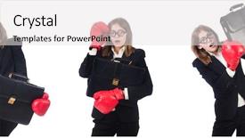  Presentation with fight two boxer boxing - PPT layouts consisting of case competition - funny female employee boxer isolated background and a white colored foreground