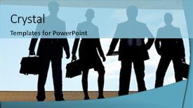  Presentation with business competition - PPT theme having case competition - silhouettes of several business partners background and a light blue colored foreground