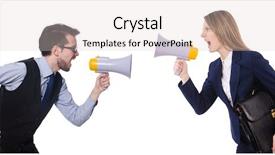  Presentation with case - Beautiful theme featuring case competition - two businessmen with loudspeakers isolated backdrop and a lemonade colored foreground